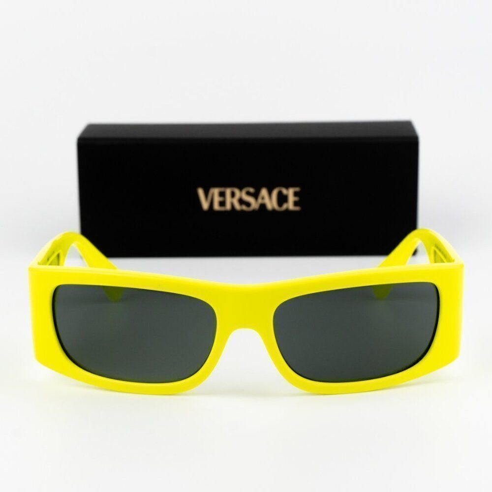 NEW Versace VE4482 544987 Yellow Fluo Dark Grey Rectangular Unisex Sunglasses